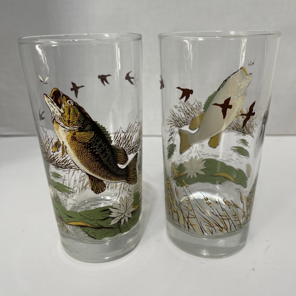 Vintage Barware Large Mouth Bass Highball Glass Libbey Sportsman Series